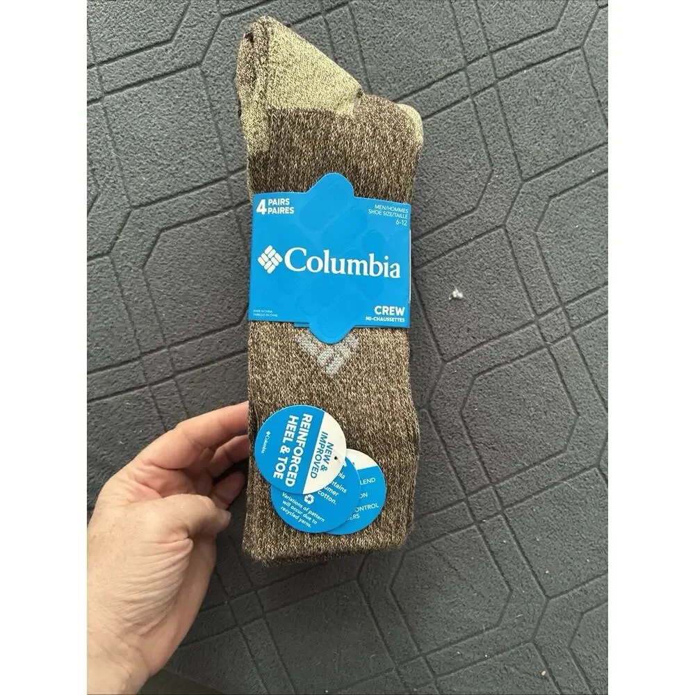 COLUMBIA Men's Crew 4 Pair SWT Boot Socks 6-12 Reinforced Heel And Toe